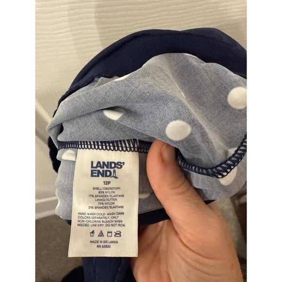 NWOT Lands End Blouson Tummy Hiding Tankini Top in Deep Sea Polka Dot, 12P - Picture 6 of 6